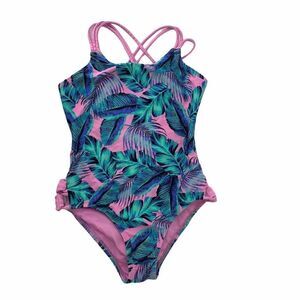 Glitter Beach One Piece Swimsuit Tropical Size 8